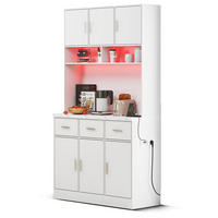 KUHINJSKA omara 100/40/180 cm z LED osvetlitvijo, USB priključki, vtičnico in predali, MDF, Bela - bela, leseni material (100/180/40cm) - Redom