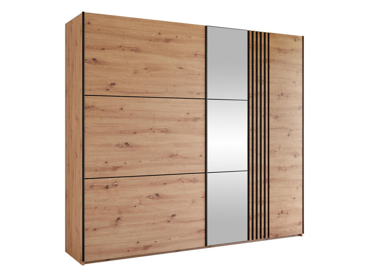 SCHIEBETÜRENSCHRANK Sinatra 250 - Schwarz/Eiche Artisan, Holzwerkstoff/Metall (250/215/65cm) - MIRJAN24