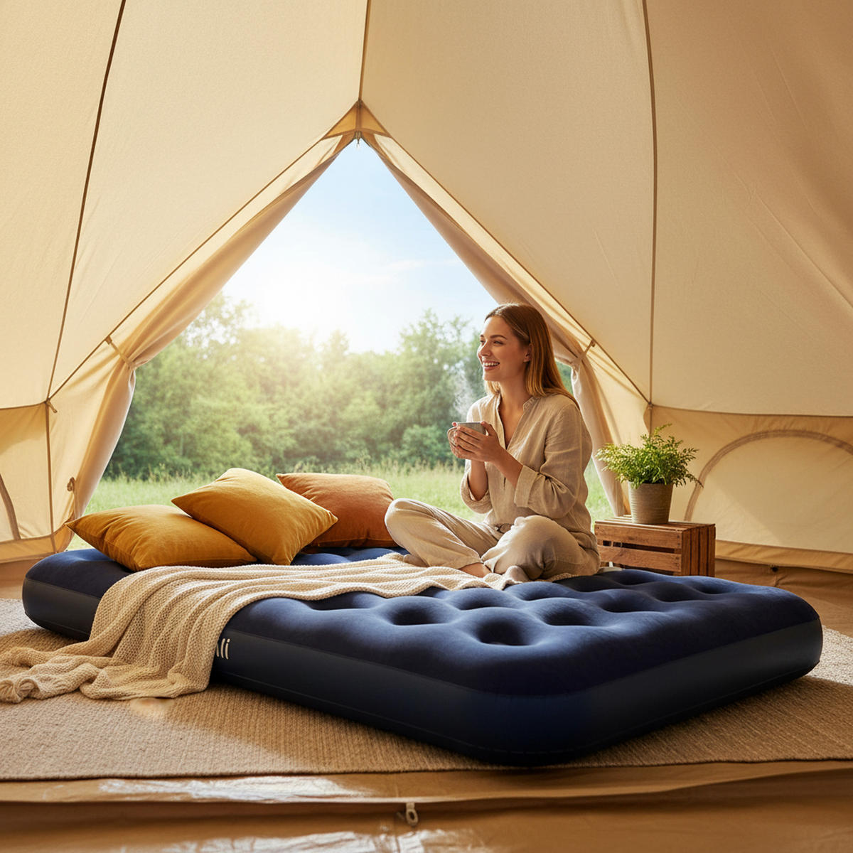 LUFTBETT Luftmatratze Camping 1 Person 191x99x22cm blau aufblasbar ohne Pumpe - Blau, Kunststoff (99/191cm) - Avenli