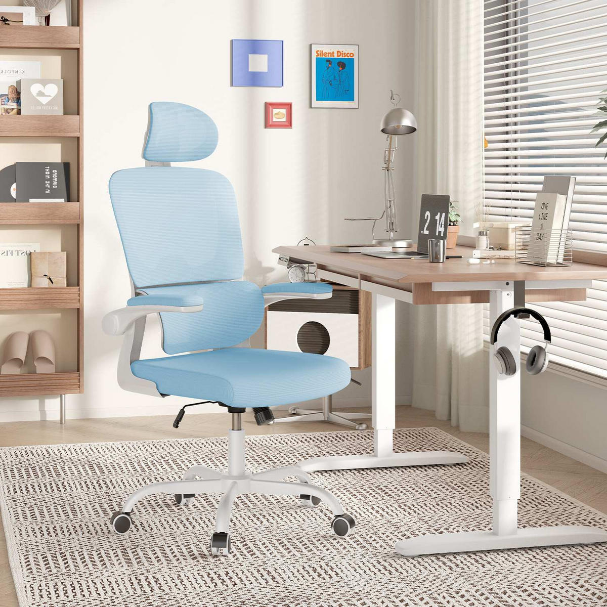 COMPUTERSTUHL drehbar, Wippfunktion – Blau - Blau, Metall (54/127/54cm) - Rattantree