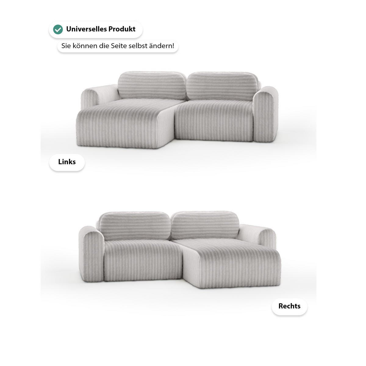 ECKSOFA mit Schlaffunktion Emmen Mini, Grau - Grau, Textil (246/100cm) - Fedve