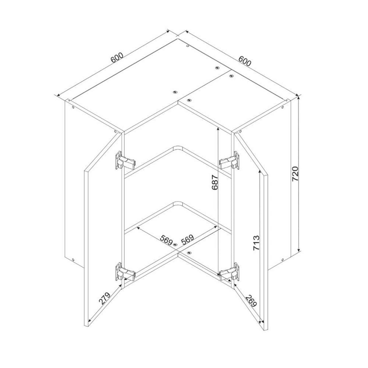 ECKHÄNGESCHRANK WRN P/L – Arvion – L-Form für den Innenwinkel – Weiß / Matt - Weiß, Holzwerkstoff/Metall (60/72/60cm) - ROYAL24_MARKT