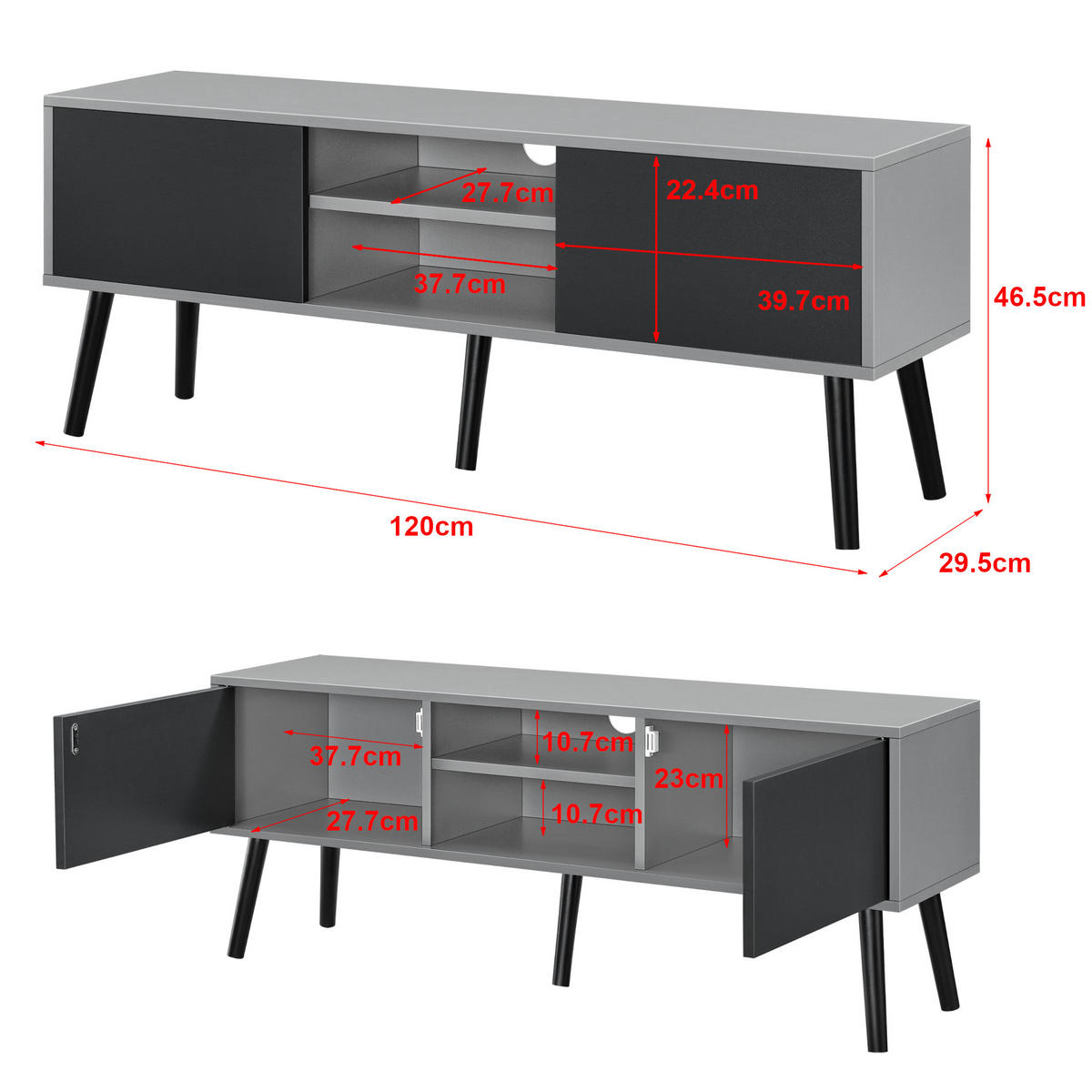 LOWBOARD Eskilstuna - Schwarz, Holz/Holzwerkstoff (120/46.5/29.5cm) - [en.casa]
