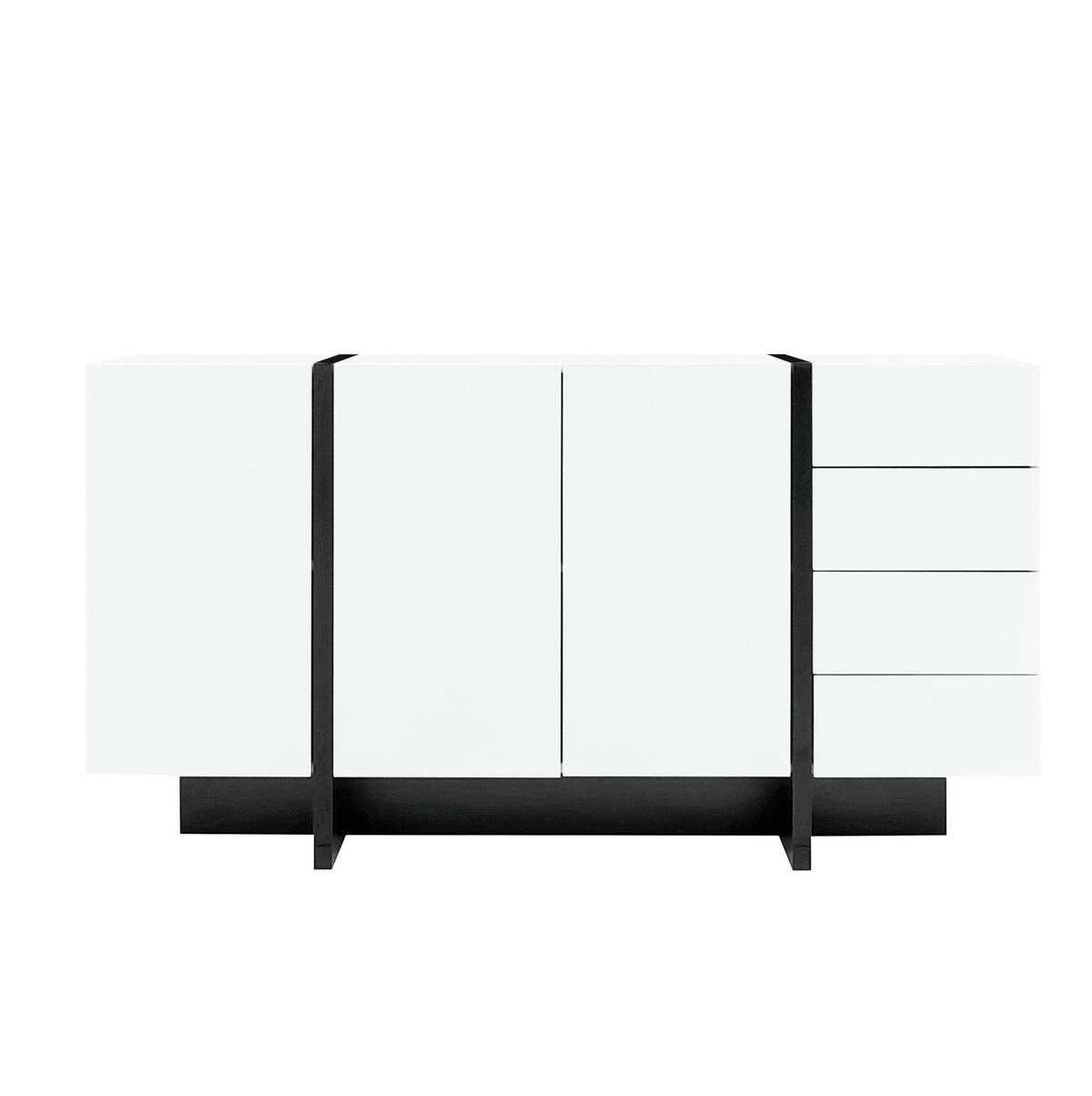 SIDEBOARD 150/40/80,5 cm weiß/schwarz aus MDF und Holzwerkstoff mit 2 Türen und 4 Schubladen - Weiß, Holzwerkstoff (150/80.5/40cm) - OKWISH