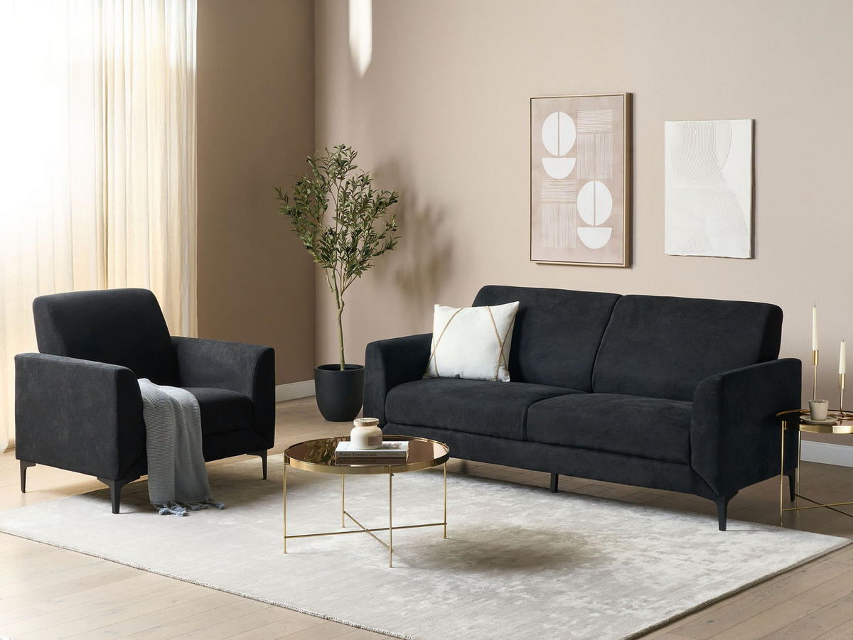 3-SITZER-SOFA schwarz Fenes - Schwarz, Textil (188/90/75cm) - Beliani