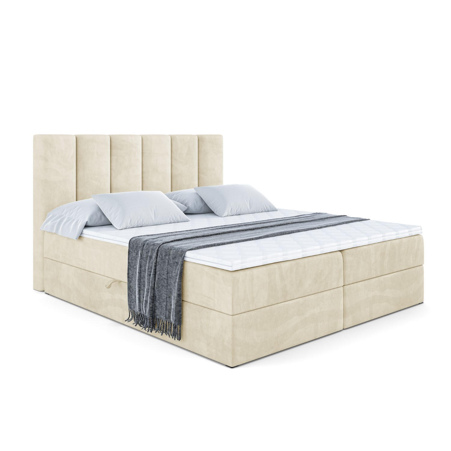 ALTDECOR AMERICKÁ postel s matrací H3 a lamelovým roštem – BOXI1 – 140 × 200 cm, béžová
