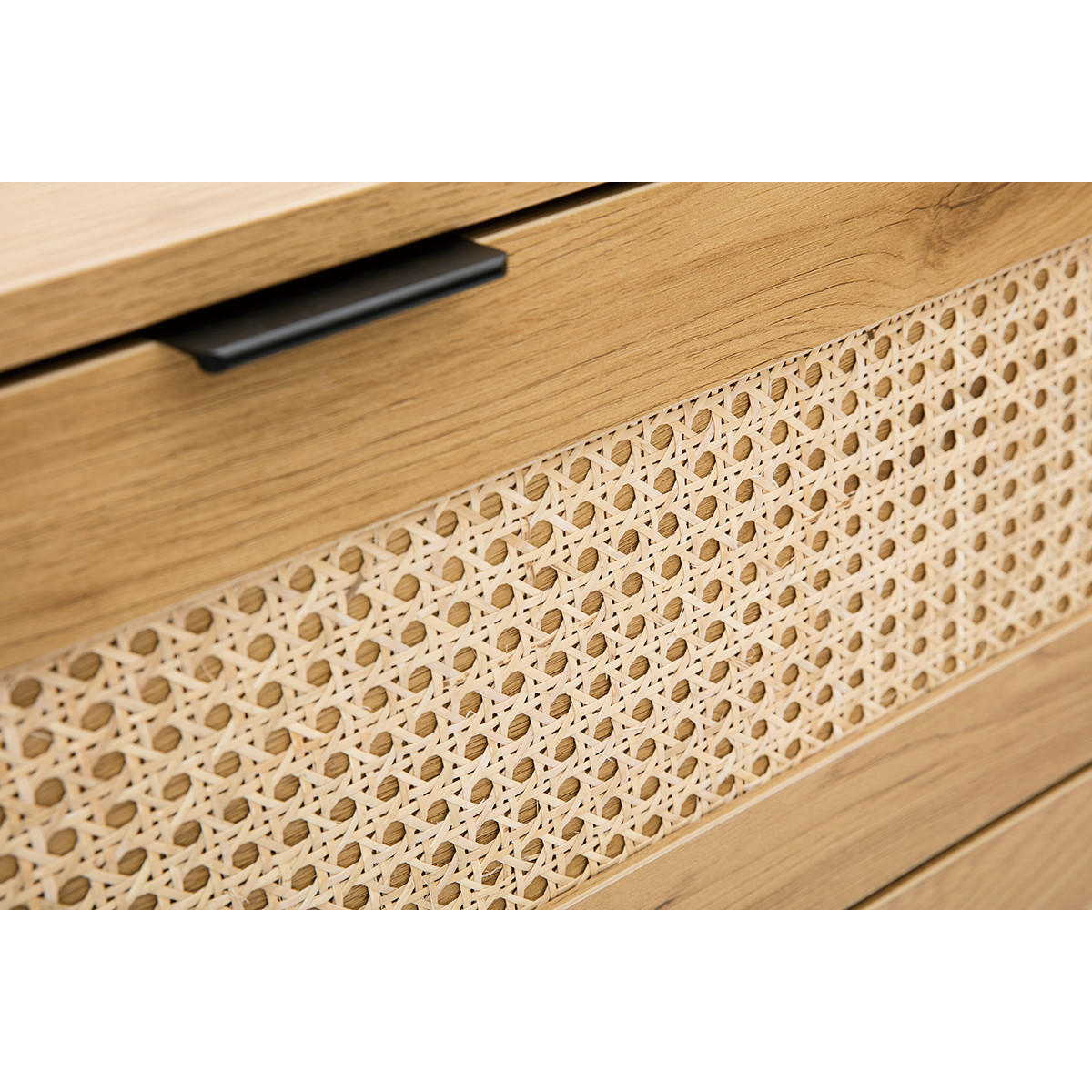 KOMMODE Helles Holz Rattangeflecht Schwarzes Metall 3 Schubladen L100 cm MANILLE - Eiche Bianco, Holz (42/101/100cm) - Miliboo