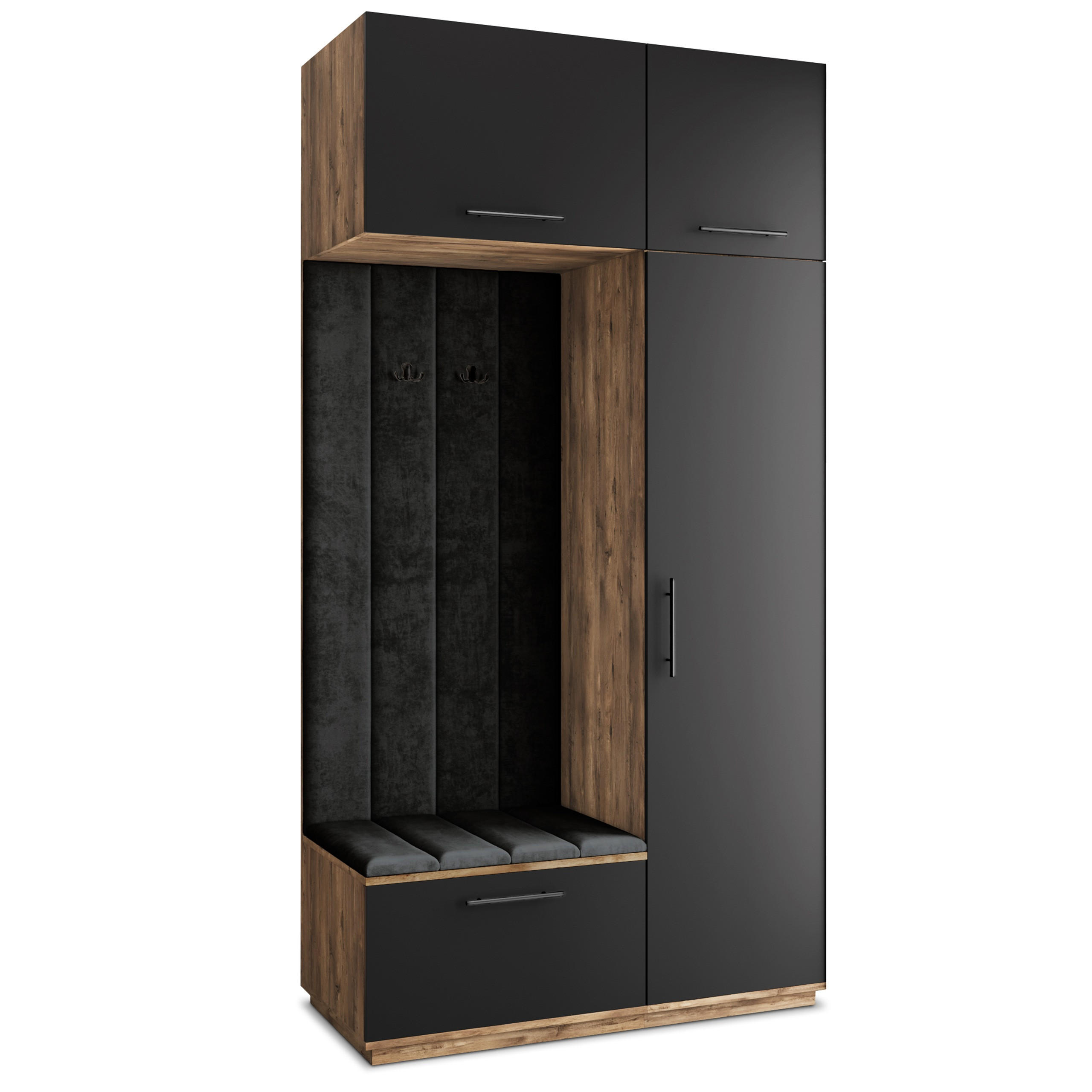 Masseno Garderobenschrank Eiche, Schwarz, Schwarz 120x240x60 cm