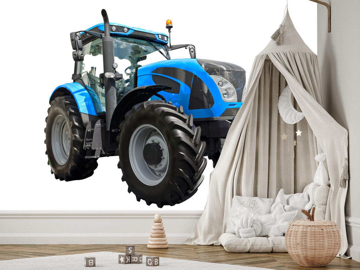 FOTOTAPETE für Jugendzimmer Blauer Traktor Landwirtschaft 350x256 - Blau/Schwarz, Papier (350/256cm) - Muralo