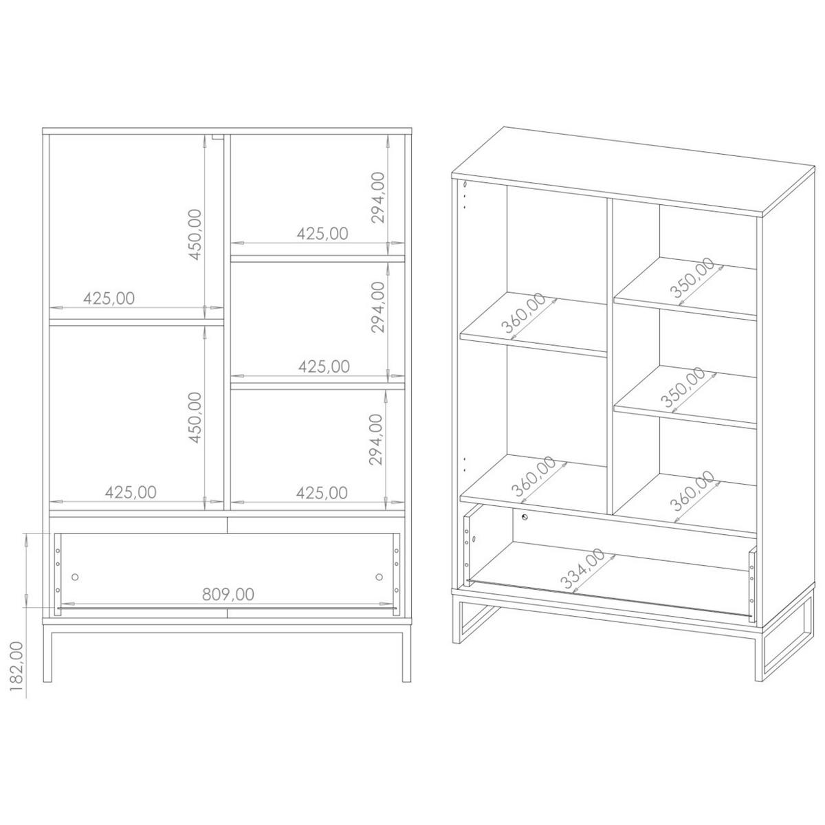 BÜCHERREGAL LANDRE 08 - Schwarz/Weiß, Holzwerkstoff (90/135/40cm)