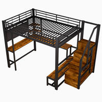HOCHBETT 140/200 cm Schwarz mit Schreibtisch, trapezförmiger Schrank und LED-Beleuchtung - Schwarz, Metall (140/200cm) - Oxeza