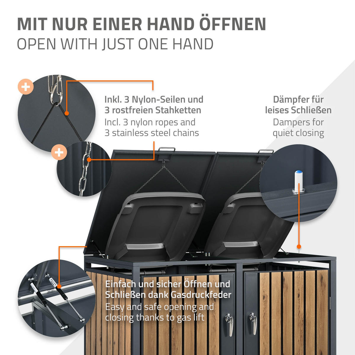 MÜLLTONNENBOX 3er Anthrazit-Eichenoptik - Graubraun, Metall (80/116.3/200cm) - ML-DESIGN
