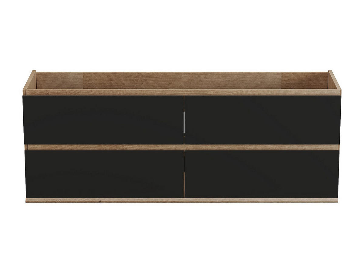 WASCHBECKENUNTERSCHRANK hängend - 150 cm - Holzfarben hell & Schwarz - SABURI - Schwarz, Holz (150/55/45.5cm) - Vente-Unique