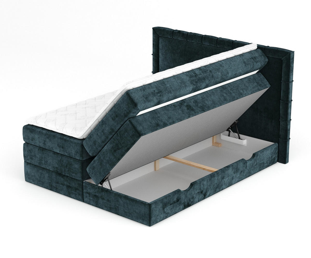 BOXSPRINGBETT Rosabel Dunkelgrün 160/200 cm mit Matratze und Topper - Dunkelgrün/Schwarz, Holz/Holzwerkstoff (160/200cm) - Maison de Reve
