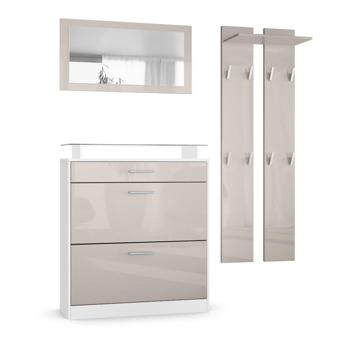 GARDEROBE Loret Front in Sandgrau Hochglanz - Sandfarben, Holzwerkstoff (180/200/23cm) - Vladon