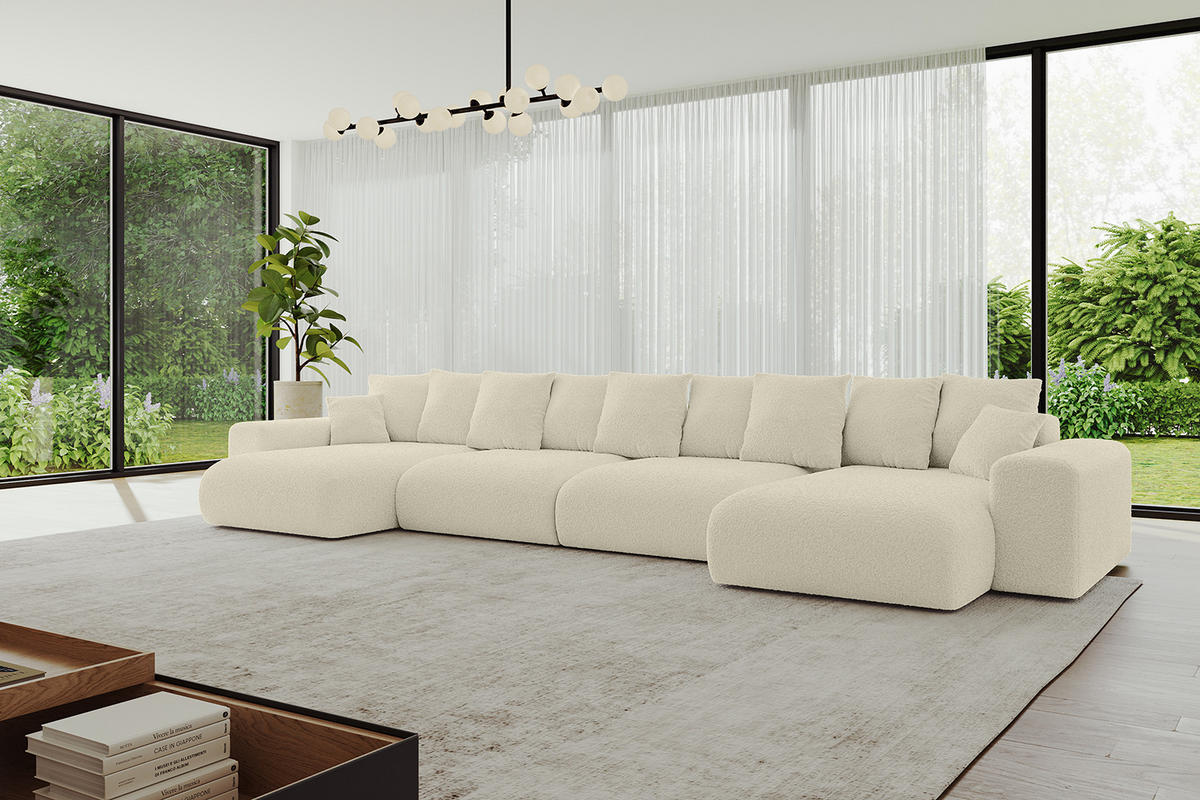 WOHNLANDSCHAFT mit Schlaffunktion ESKAR-U2-464x176x72cm Beige - Creme/Haselnussfarben, Holzwerkstoff/Kunststoff (176/72/464cm) - ALTDECOR