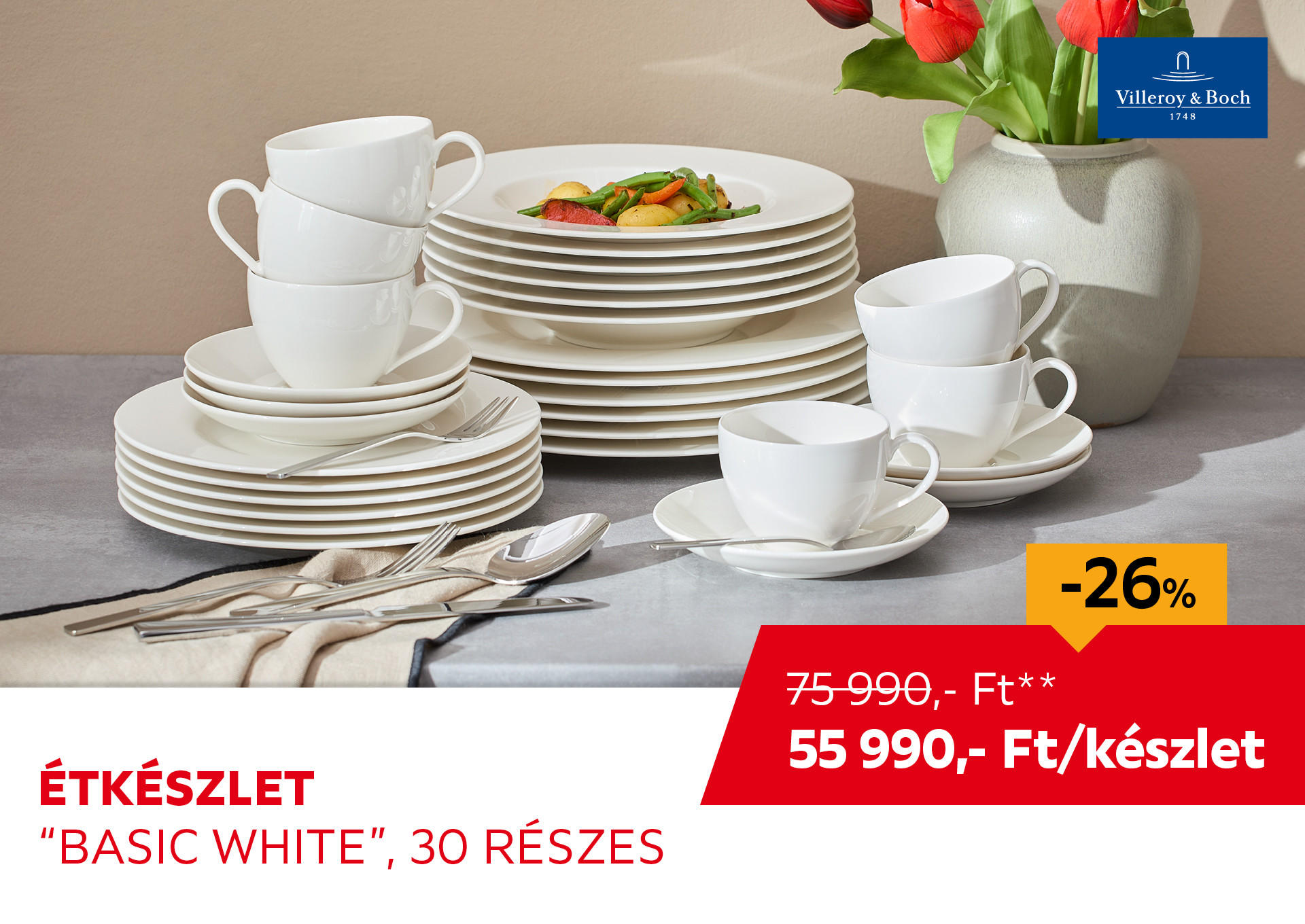 Étkészlet "Basic White", 30 részes Kiemelt termék 75990 Ft.- helyett 55990 Ft.-