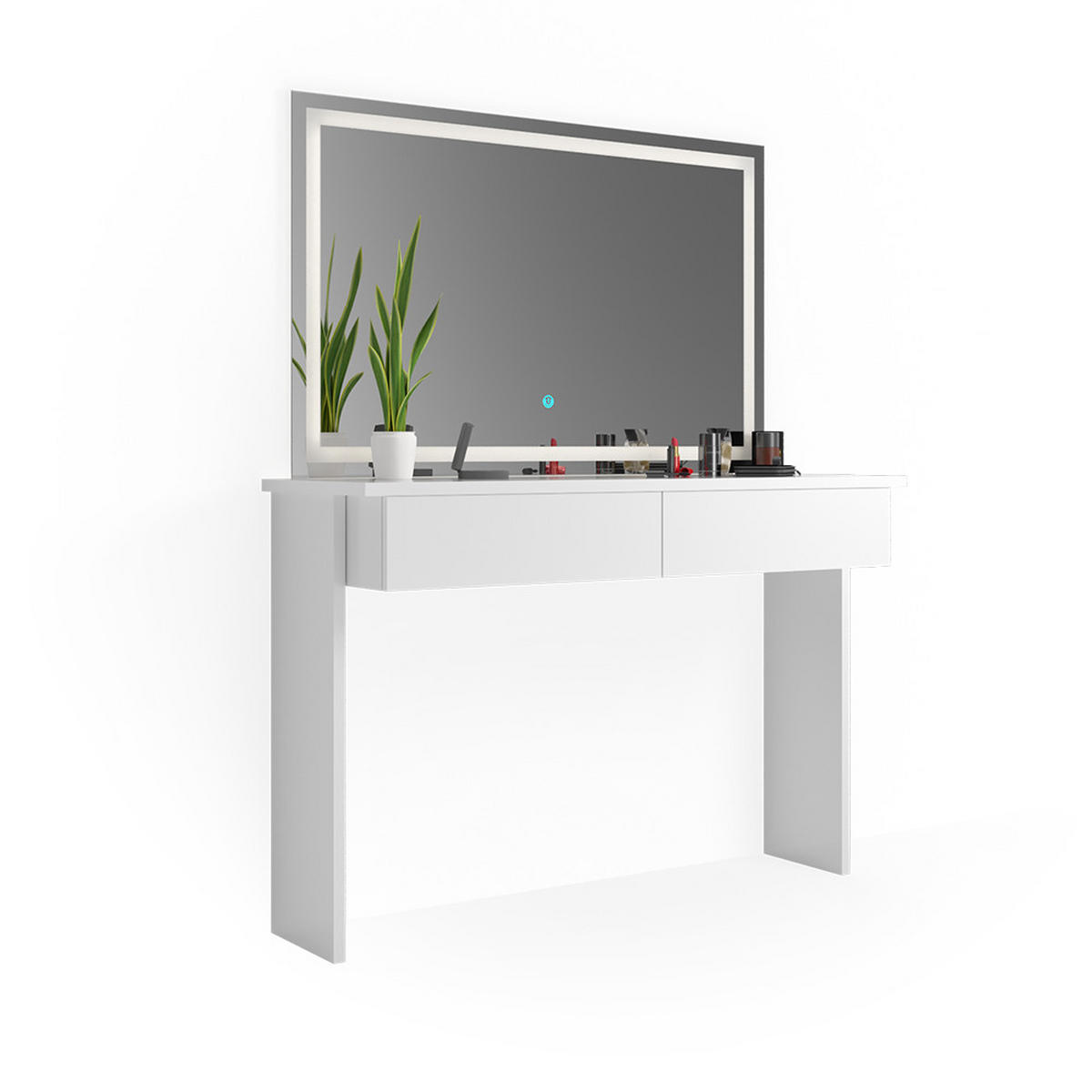 SCHMINKTISCH Azur Weiß 120 cm mit LED-Spiegel - Weiß, Holzwerkstoff (120/83/40cm) - Vicco