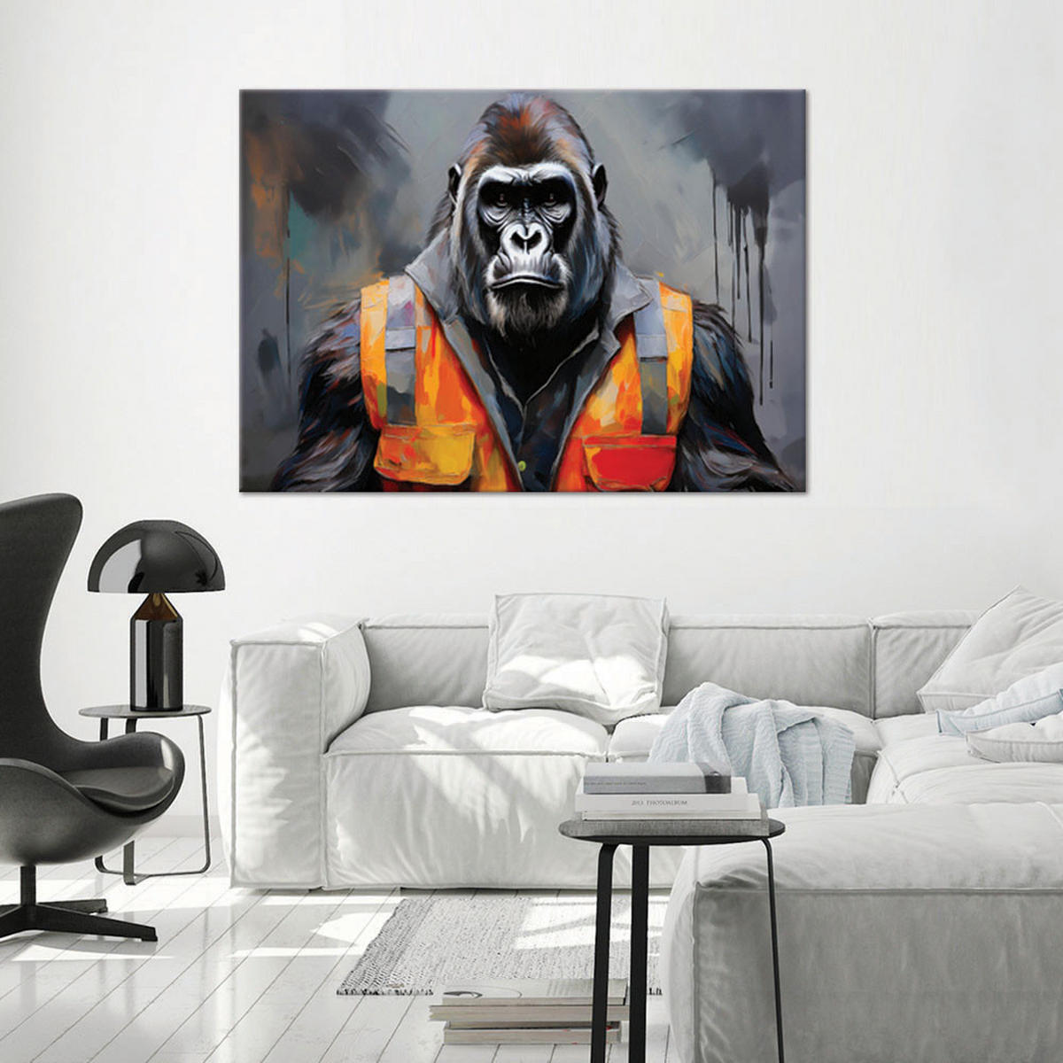 WANDBILD gorilla arbeiter abstraktion - Grau, Textil (60/40cm) - Feeby