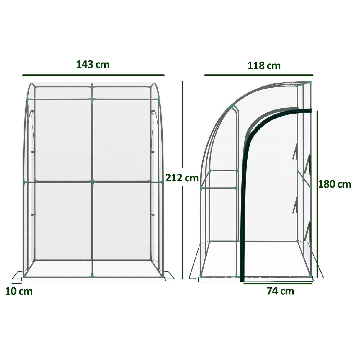 GEWÄCHSHAUS DE-11972 anlehnbar mit 2 Türen Transparent - Transparent, Kunststoff (118/212/143cm) - ComfortXL