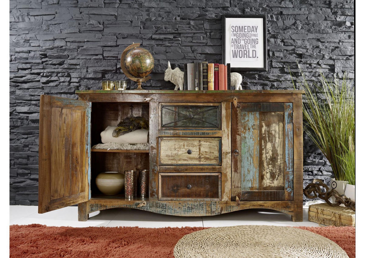 SIDEBOARD Altholz 150x38x85 mehrfarbig lackiert NATURE OF SPIRIT #05 - Multicolor, Holz (150/85/38cm) - Massivmoebel24