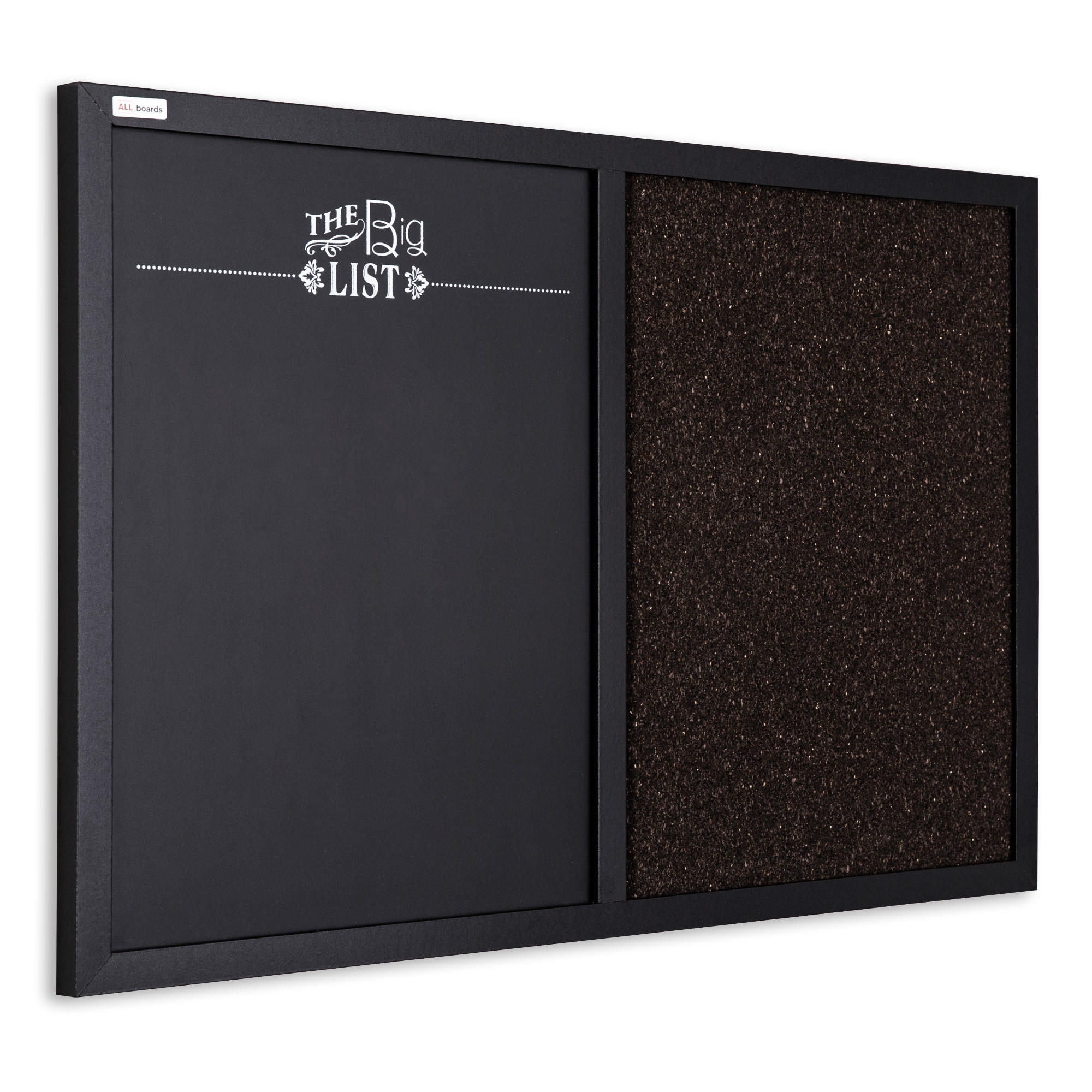 KOMBI-TAFEL Kork und magnetische Kreidetafel 60x40 cm Holzrahmen schwarz lackiert - Schwarz, Holz (60/40/0.7cm) - ALLboards