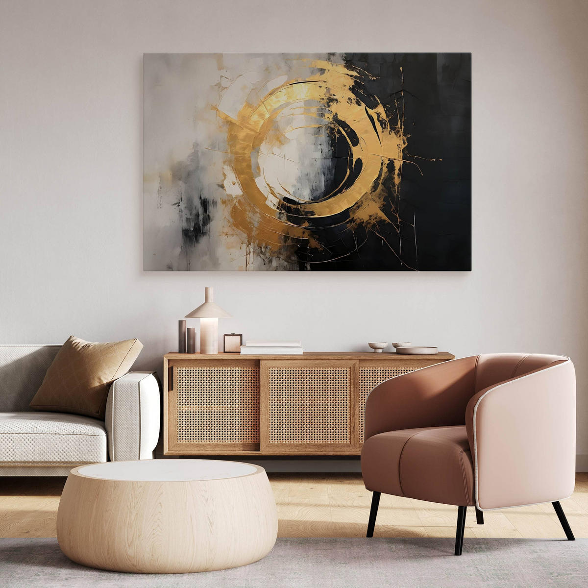 LEINWANDBILD Abstraktion Moderne Muster Glamour 30/20 cm - Beige/Schwarz, Textil (30/20cm) - Muralo