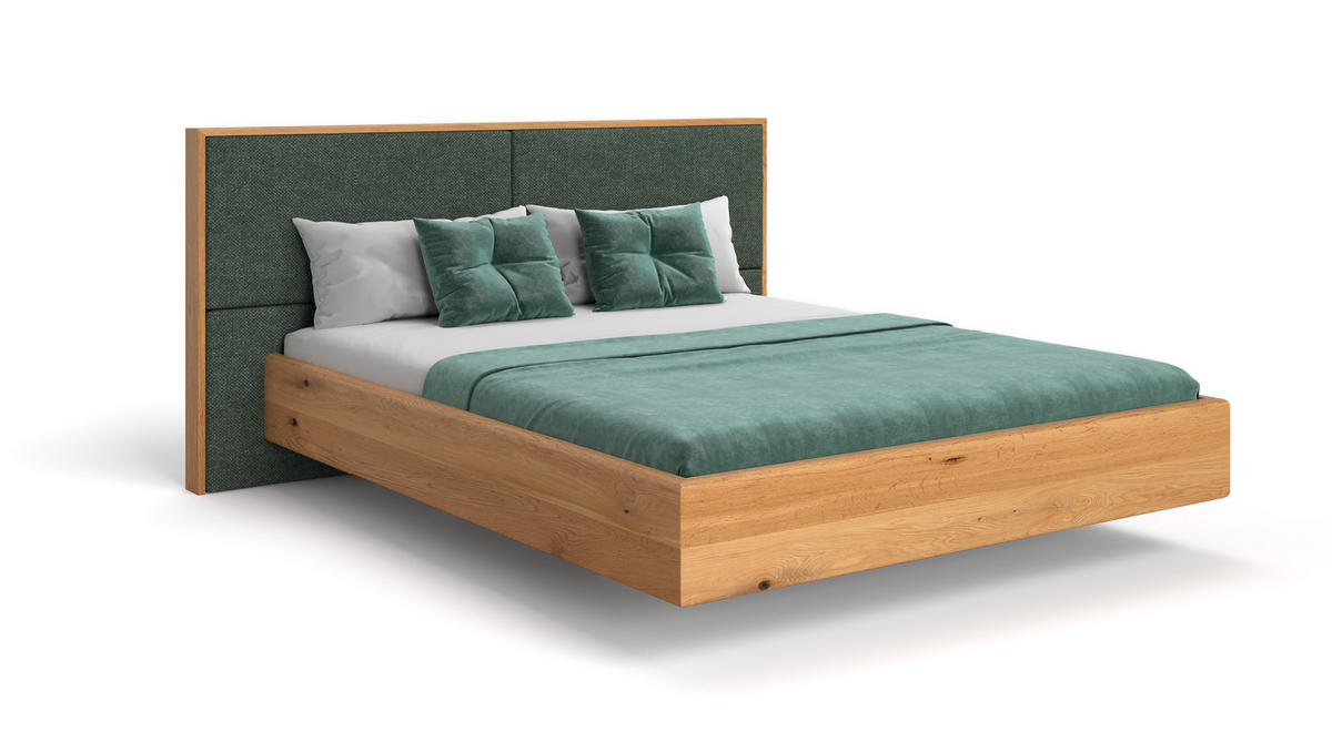 MASSIVHOLZBETT schwebend Dome aus Eiche 200x220 cm, Storm 39 (Grün) - Eichefarben/Braun, Holz (200/220cm) - Danzz