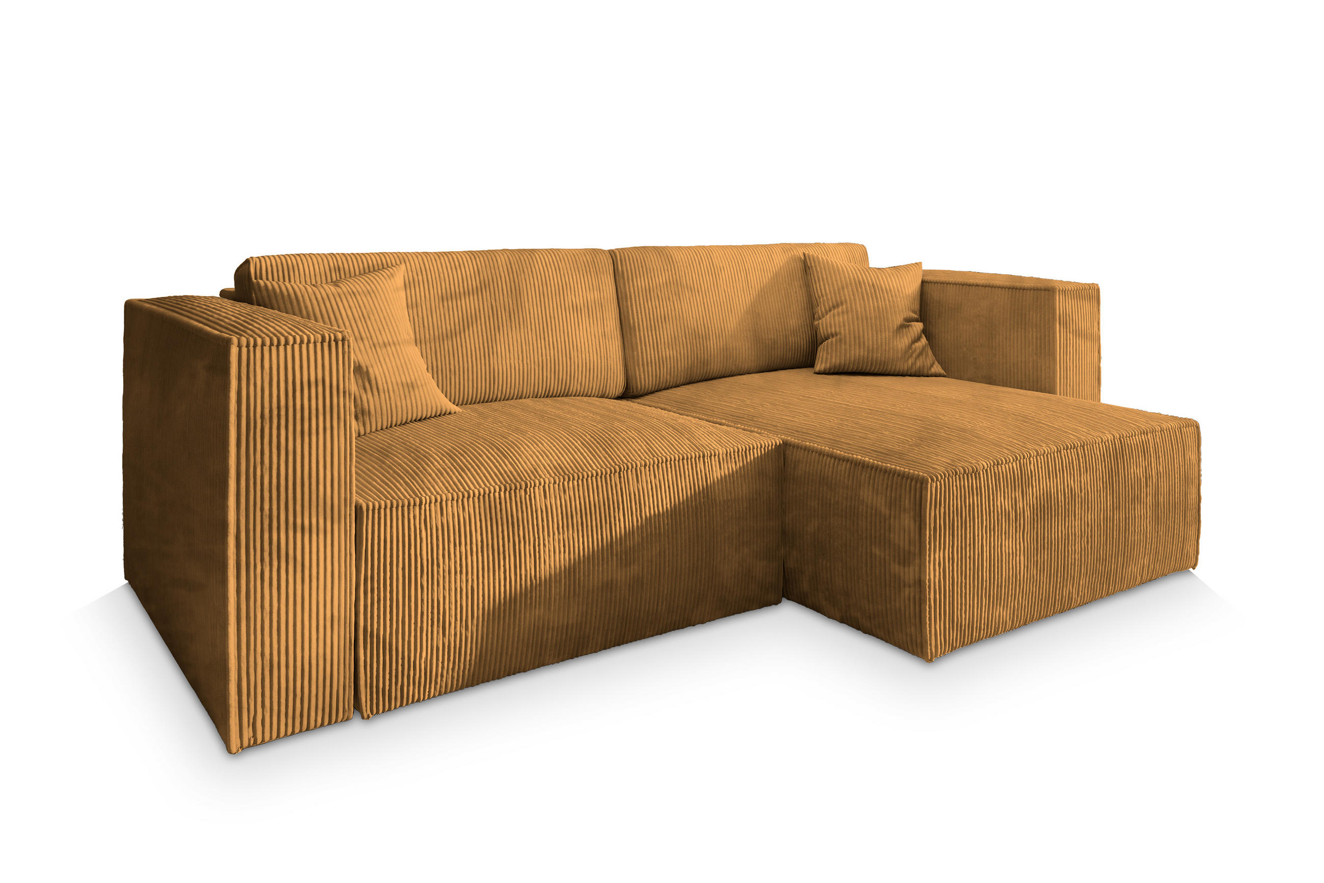 ECKSOFA NERIO P Gelb Kordstoff mit Schlaffunktion - Gelb, Holz (245/148cm) - MASSENO