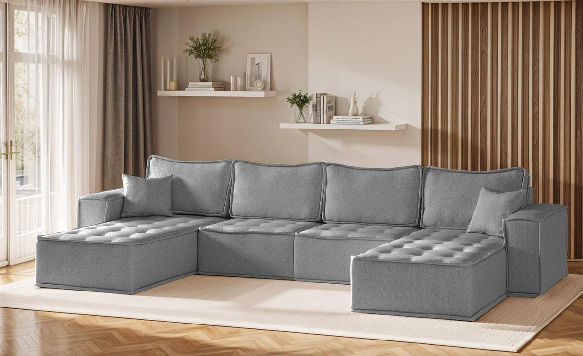 WOHNLANDSCHAFT Sande In Raven - Grau, Holzwerkstoff/Textil (372/85/192cm) - Fun Möbel