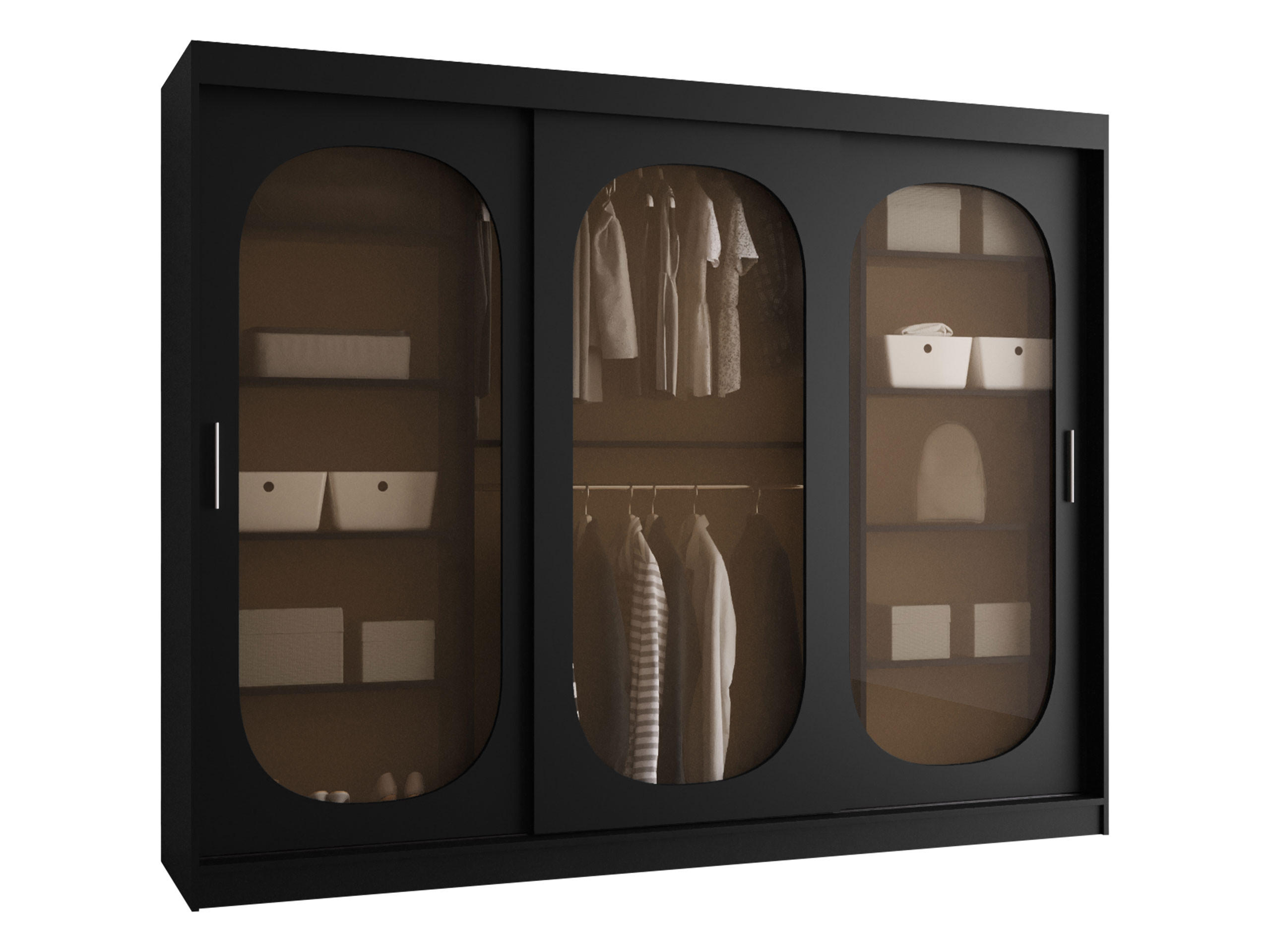 SCHWEBETÜRENSCHRANK Bahrajn 250 mit Schubladen - Silberfarben/Schwarz, Holzwerkstoff/Kunststoff (250/200/62cm) - MIRJAN24