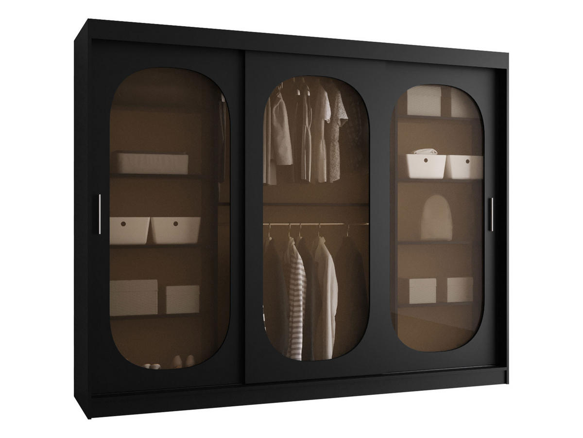 SCHWEBETÜRENSCHRANK Bahrajn 250 - Silberfarben/Schwarz, Holzwerkstoff/Kunststoff (250/200/62cm) - MIRJAN24
