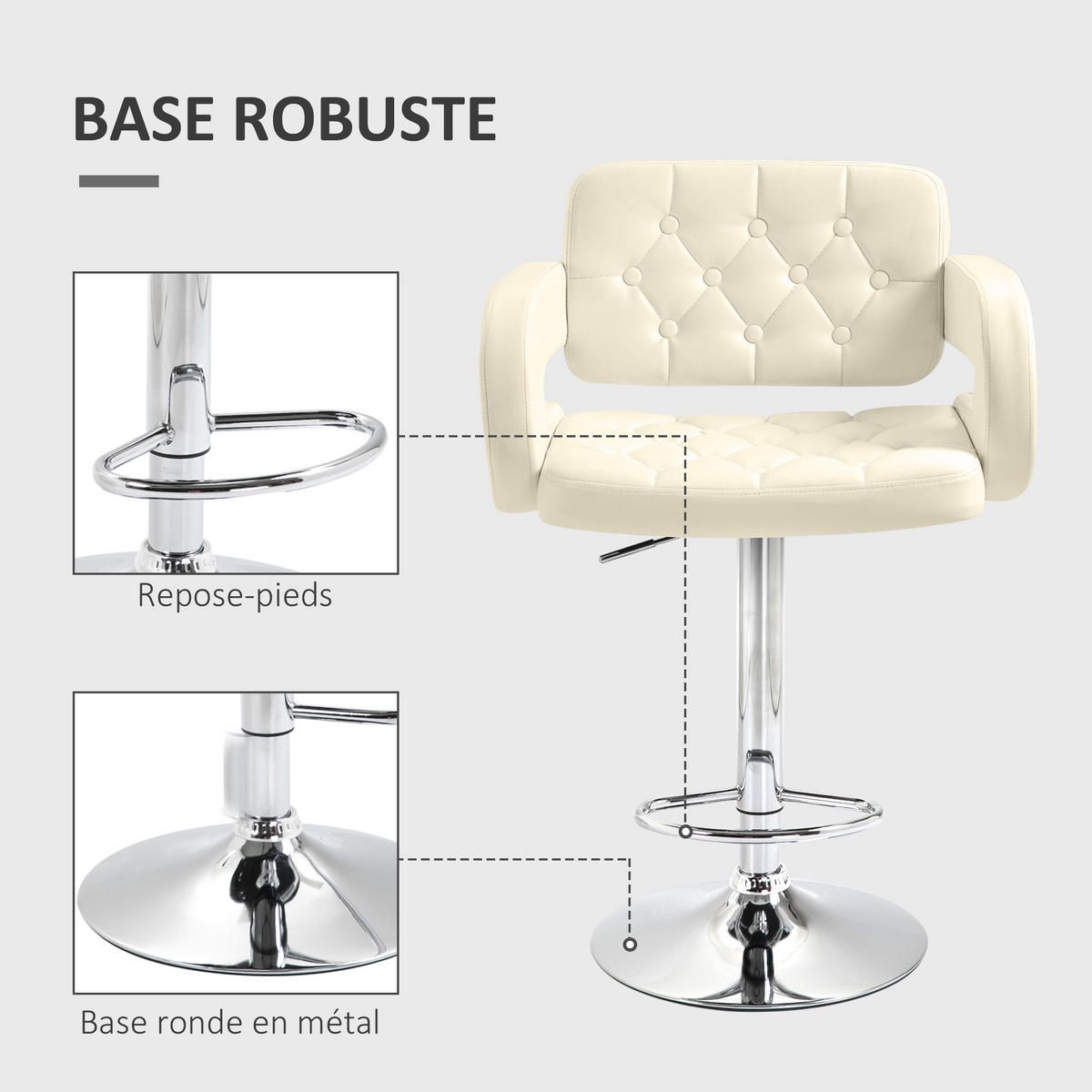 BARHOCKER DE-14778 360° schwenkbar & höhenverstellbar mit Armlehnen Weiß - Weiß, Metall (50/113/61cm) - ComfortXL
