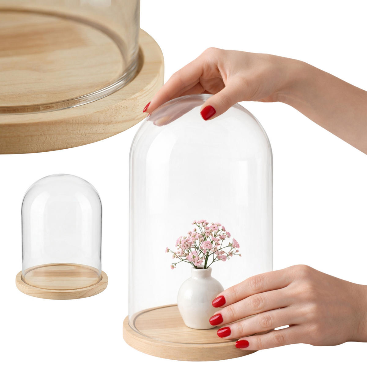 DEKOGLOCKE mit Glassturz Aura 23/23/30 cm - Beige, Glas (23/30/23cm) - SCENA LIVING