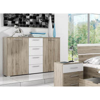 KOMMODE Bilbao Eiche Sanremo / Weiß 132 / 38 / 94 cm - Eichefarben/Braun, Holz/Holzwerkstoff (132/94/38cm) - Feldmann-Wohnen
