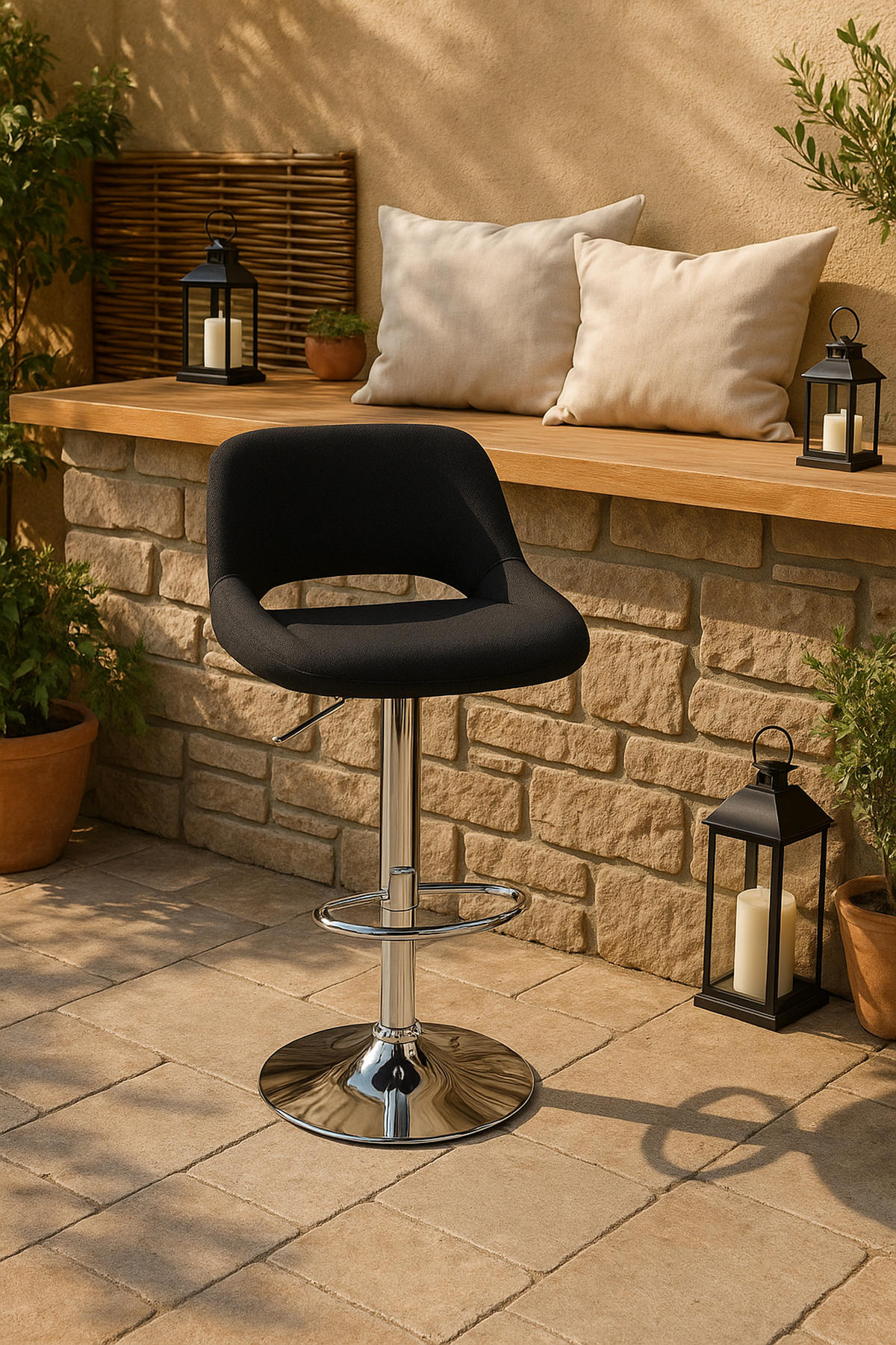 BARHOCKER Campus Stoff chrom schwarz - Chromfarben/Schwarz, Textil/Metall (42/107/46cm) - TPFLiving