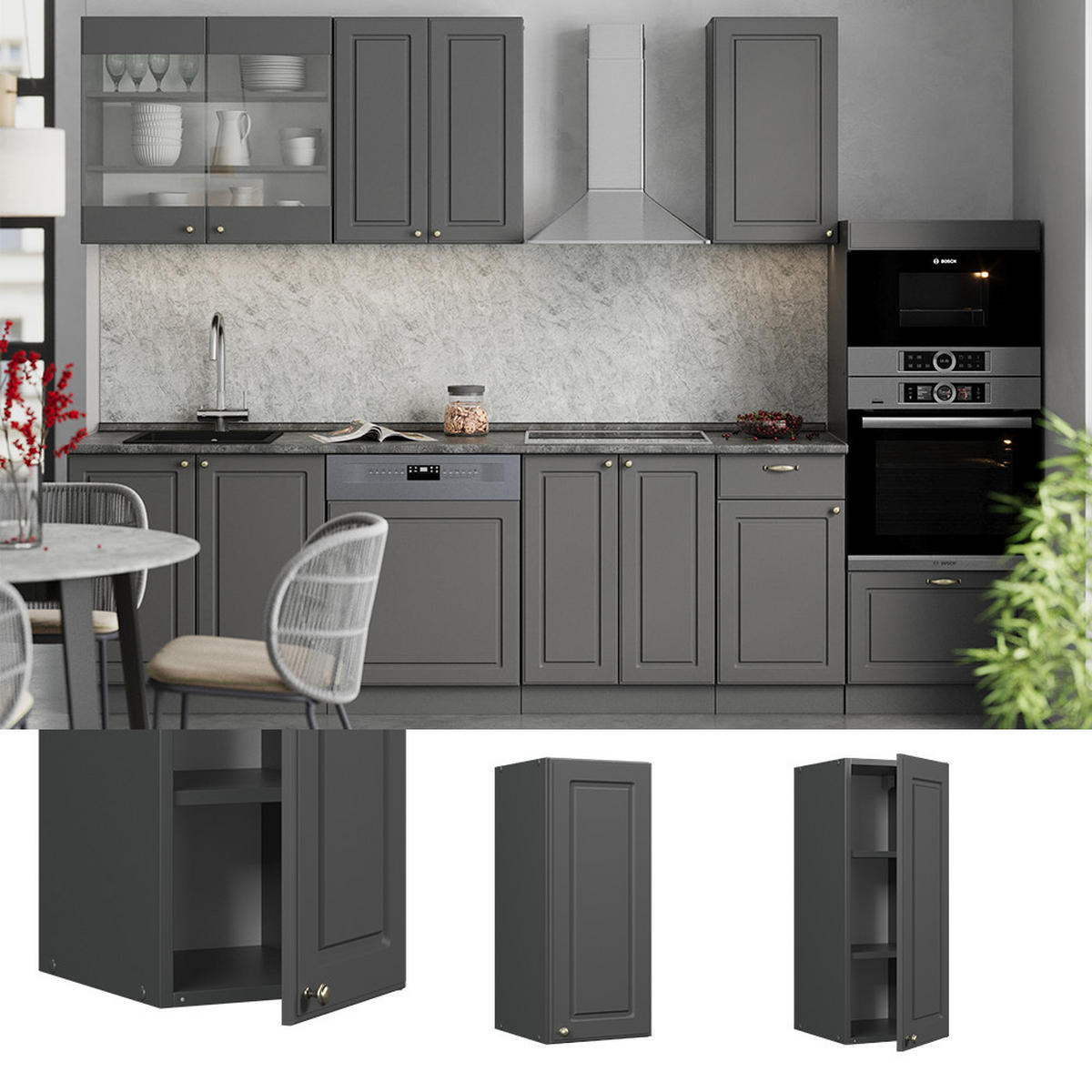 HÄNGESCHRANK Fame-Line Anthrazit-Gold Landhaus 30 cm - Anthrazit, Holzwerkstoff (30/72/34.1cm) - Vicco