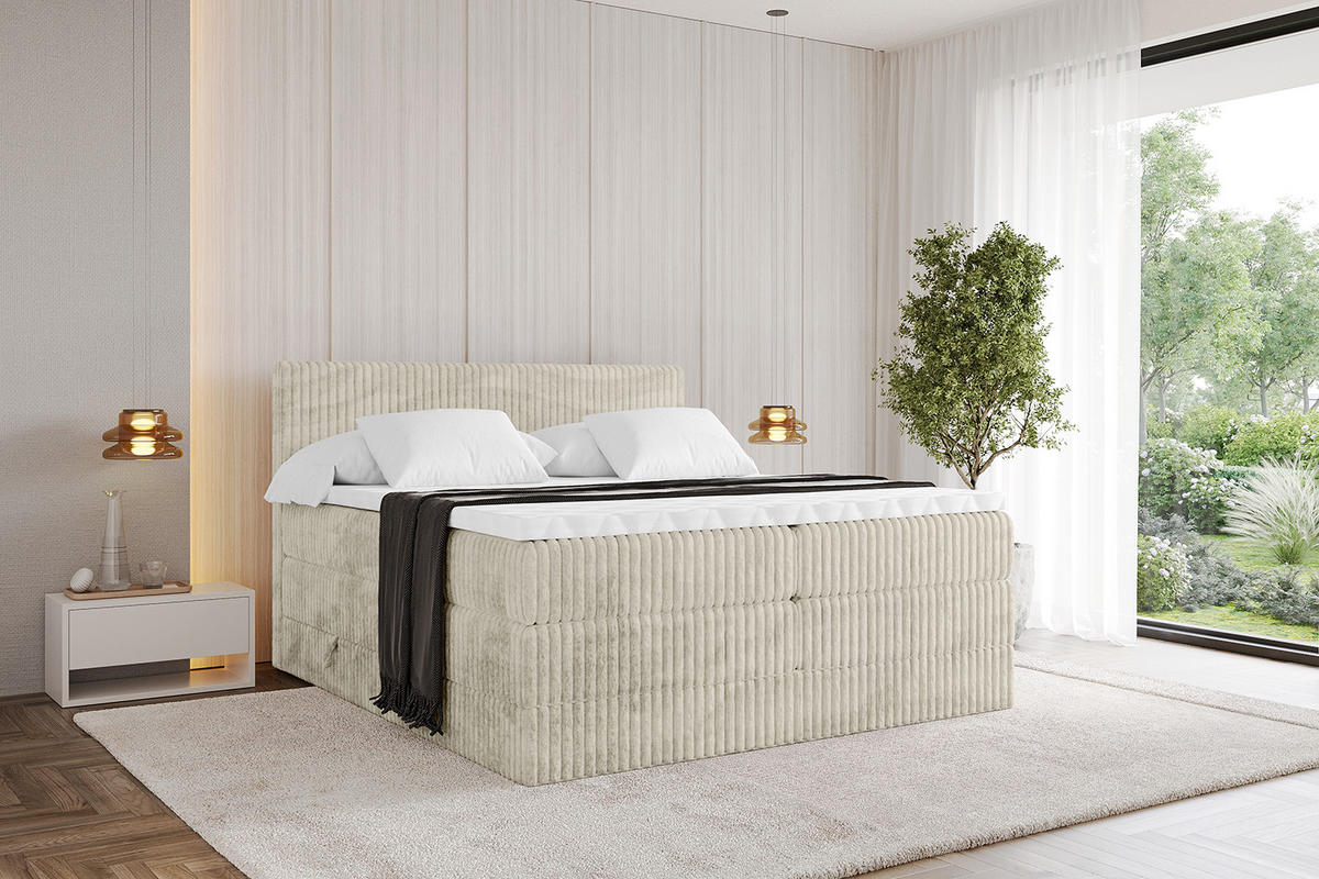 BOXSPRINGBETT mit Matratze H3|H4 und Lattenrost - TOLO KING 180x200 Cord - Creme - Champagner, Holzwerkstoff (180/200cm) - ALTDECOR