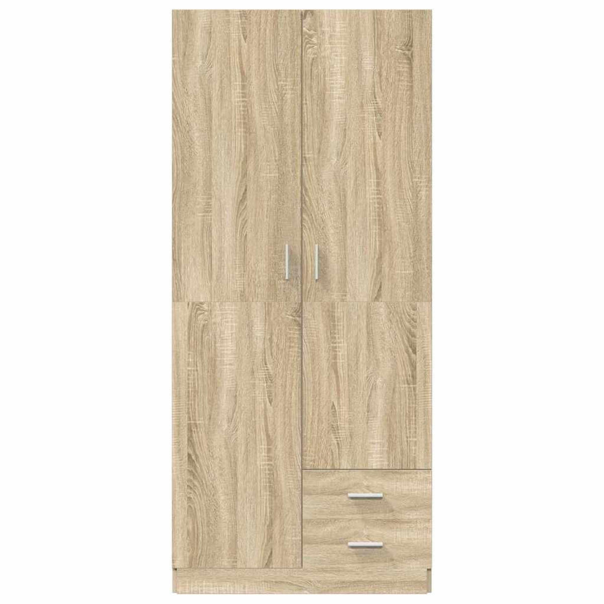 KLEIDERSCHRANK 2-Türig mit 2 Schubladen 80/52/180 cm aus Holzwerkstoff Sonoma-Eiche Dekor - Silberfarben/Sonoma Eiche, Holz (80/180/52cm) - vidaXL