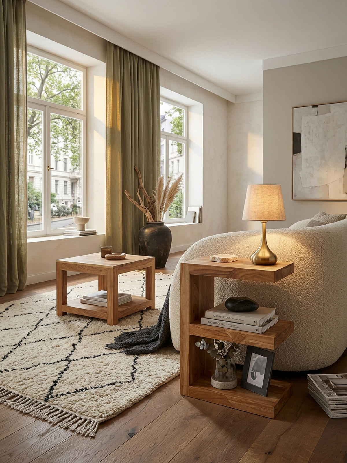 BEISTELLTISCH Massivholz E-Konstruktion Cubeform Handgefertigt NAKO, Beige 45x30x60 cm - Beige, Holz (30/45/60cm) - KADIMA DESIGN