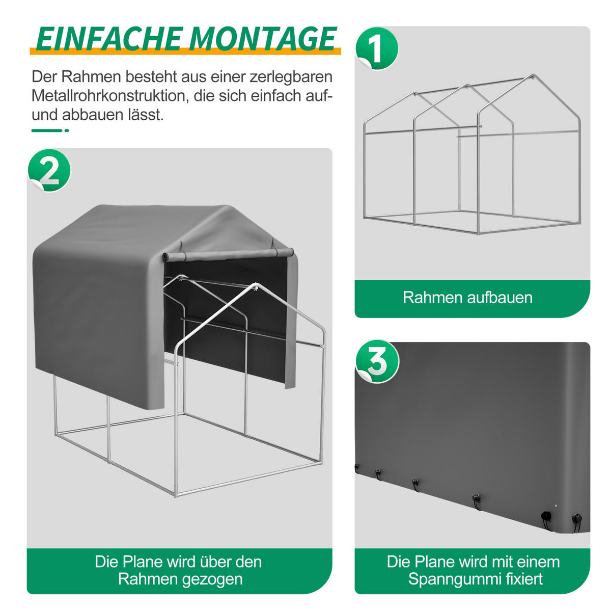 KLEINGARAGE aus Metall 160x220x165 cm Grau mit Rolltor - Grau, Metall (160/165/220cm) - Modfu