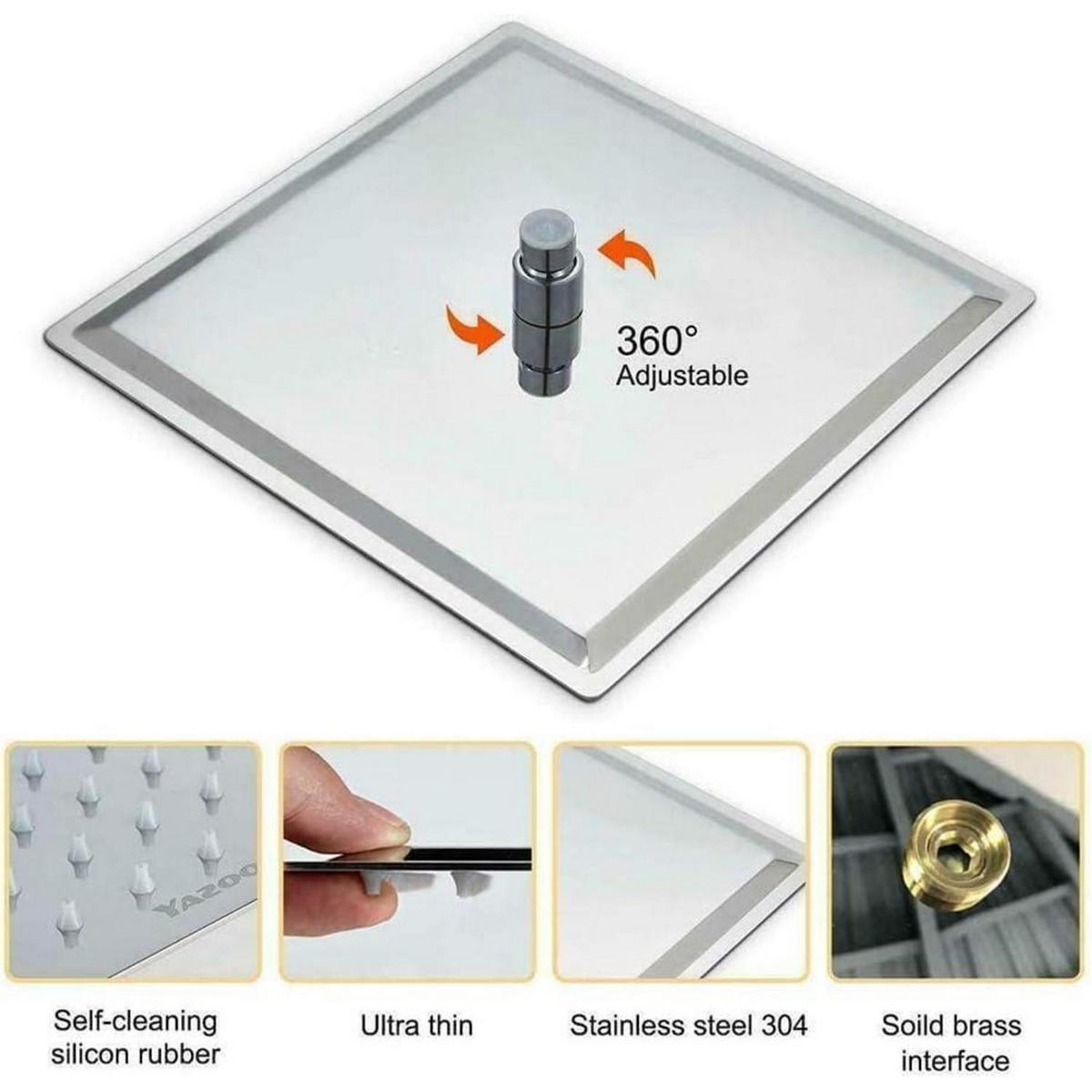 DUSCHKOPF Eckig mit LED 30 x 30 cm Edelstahl Chrom - Silberfarben, Metall (30/12.7/30cm)
