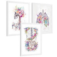 POSTER Set aus 3 Anatomie Drucke mit Skelett Schädel Wirbelsäule Rippen Lungen und Verdauungssystem Künstlerischer Größe Weißer Rahmen A4 - Weiß, Papier (21/29.7/3cm) - Nacnic