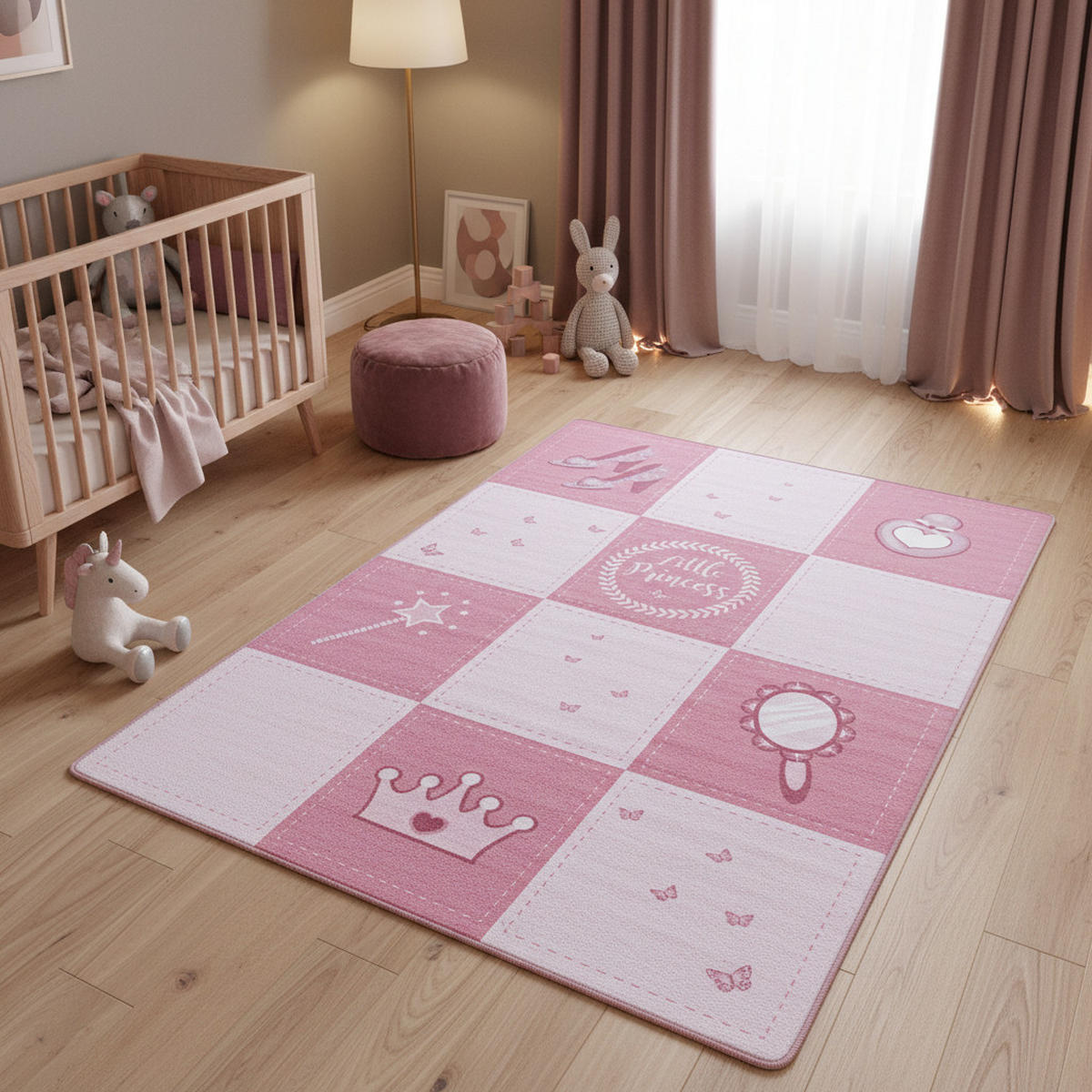 TEPPICH Kinder Flachgewebe Prinzessin-Motiv Polyamid rutschfest Spielzimmer Pink Rechteckig 100x150 - Rosa, Textil (100/150cm) - KADIMA DESIGN