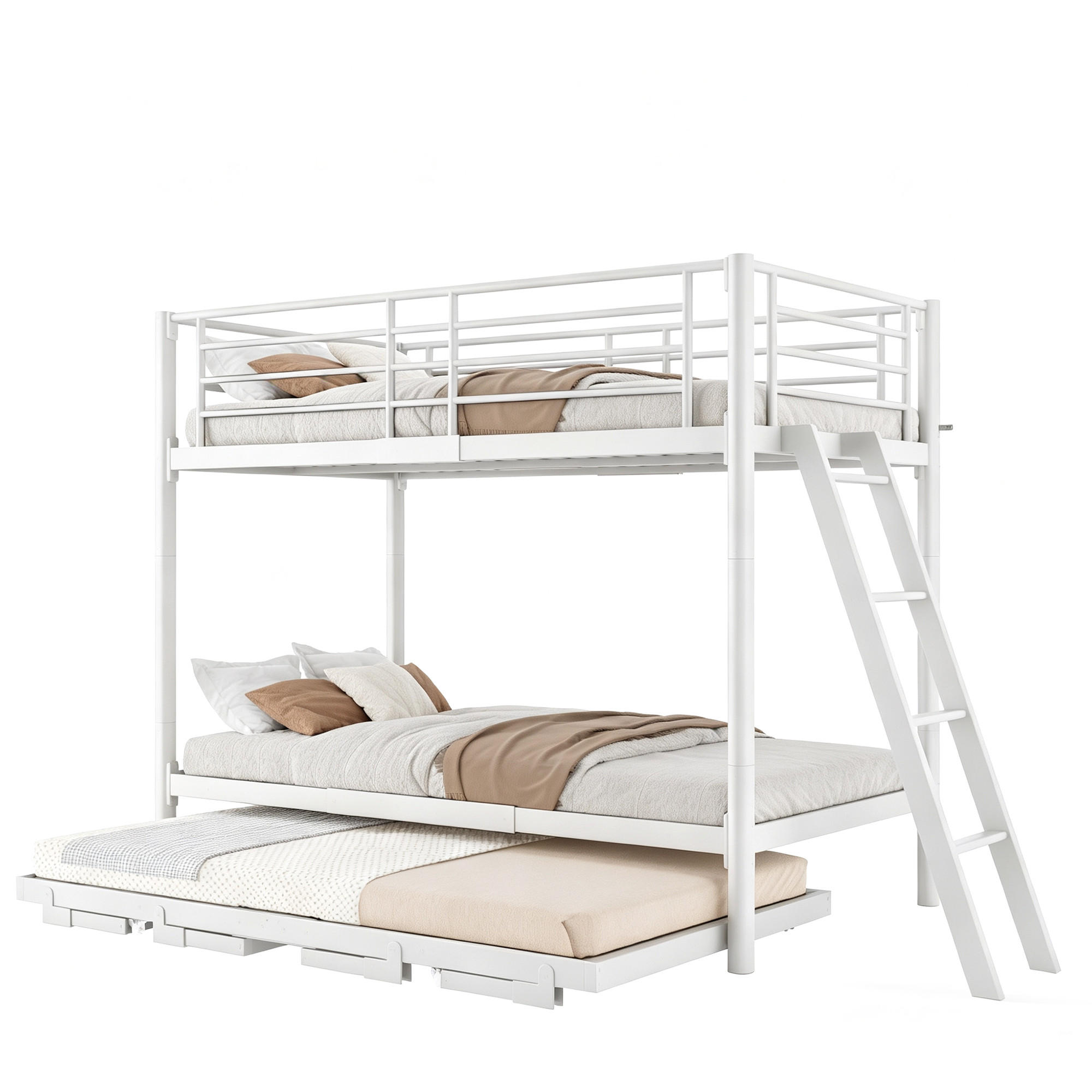 METALL-ETAGENBETT 90 x 200 mit Ausziehbett, Weiß - Weiß, Holz (90/200cm) - FLIEKS