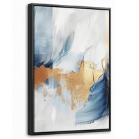 LEINWAND Bilder mit Rahmen - Gold - Blau - Aquarell - Kunst - Modern - 20x30 - Hellblau, Textil (20/30cm) - MuchoWow