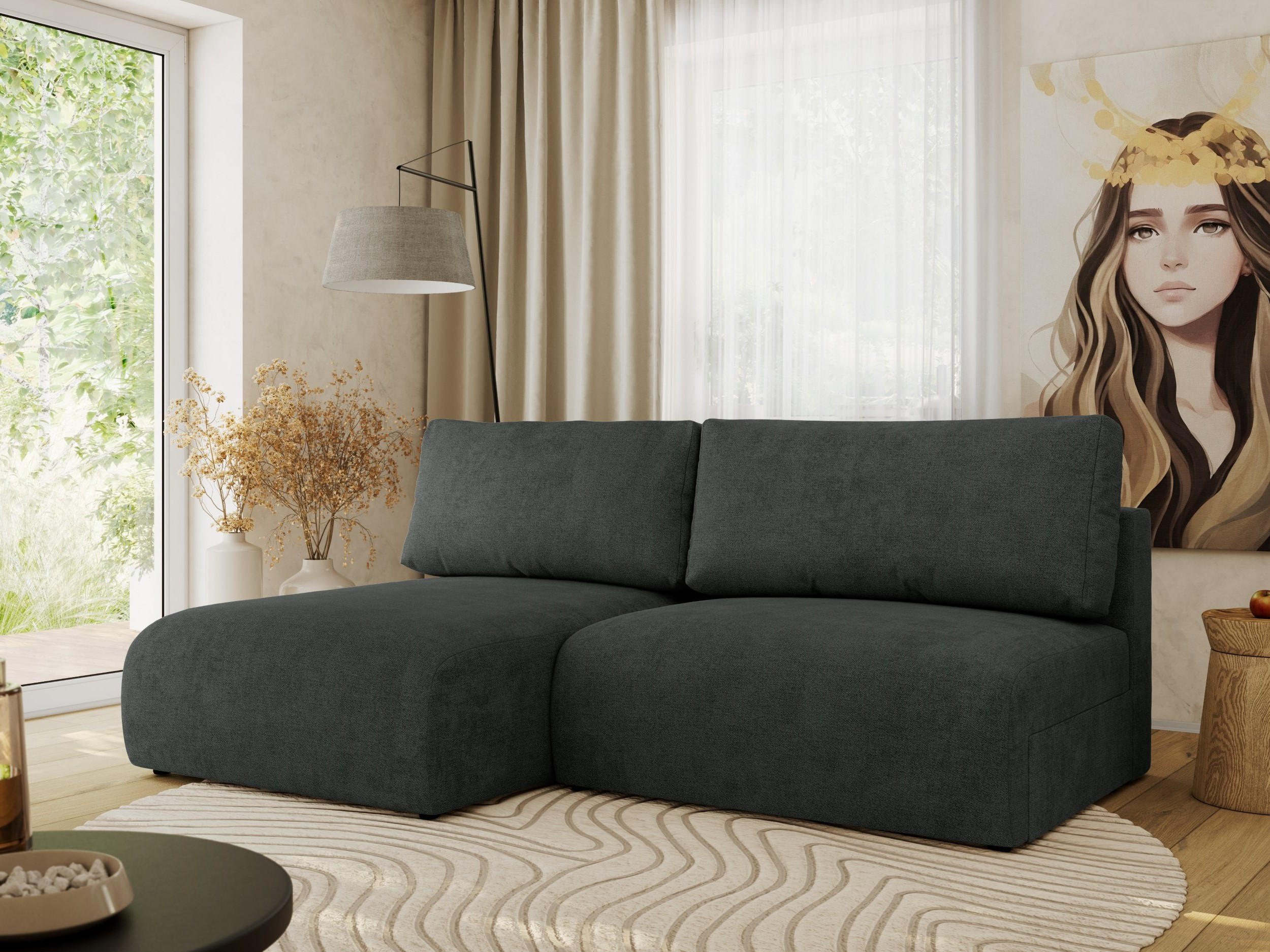 ECKSCHLAFSOFA VIVO L Dunkelgrau Struktur - links - Dunkelgrau/Schwarz, Kunststoff/Textil (223/150cm) - MKS