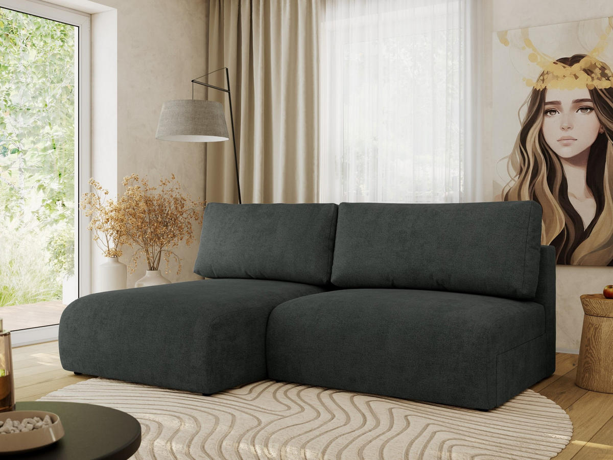 ECKSCHLAFSOFA VIVO L Dunkelgrau Struktur - links - Dunkelgrau/Schwarz, Kunststoff/Textil (223/150cm) - MKS