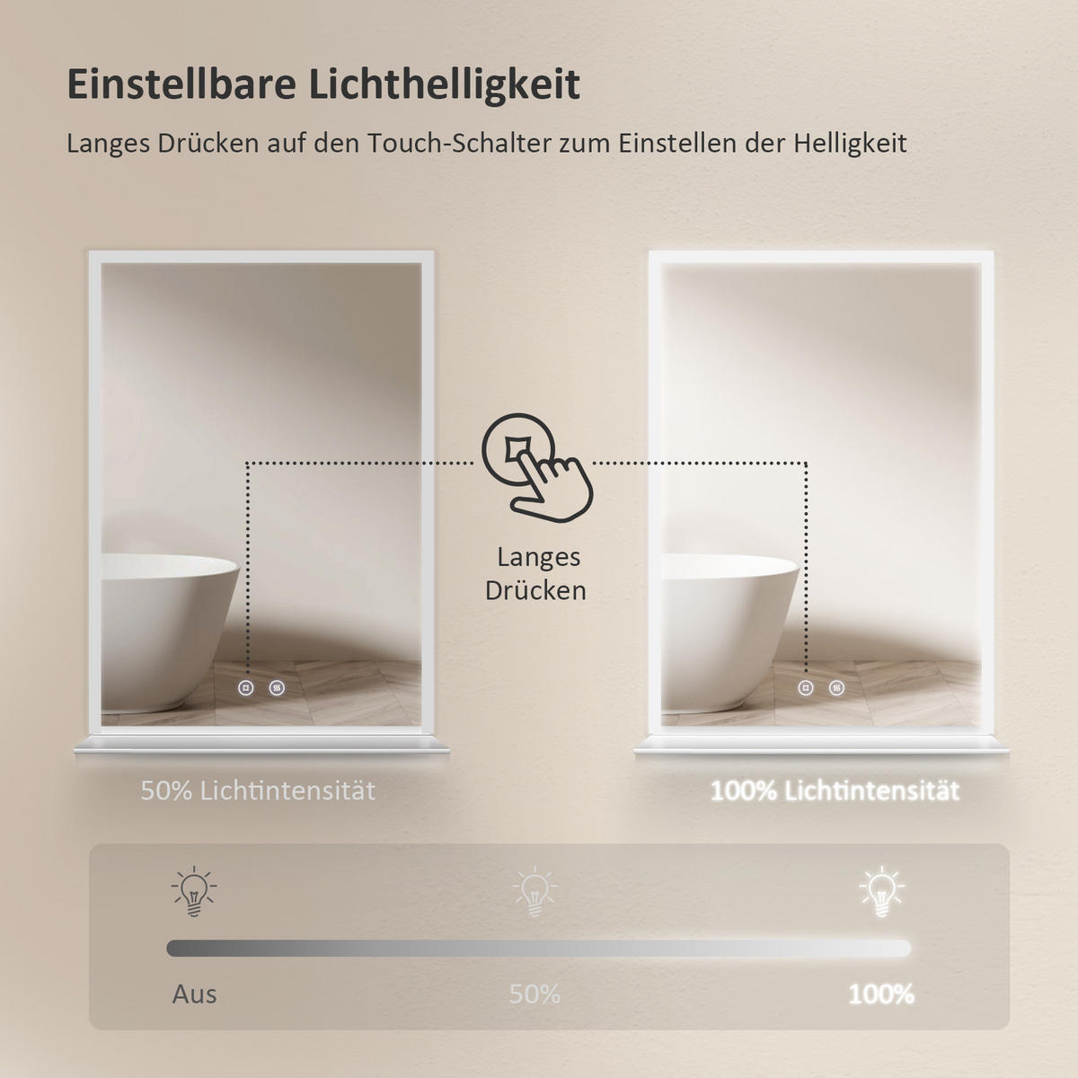 BADSPIEGEL mit Beleuchtung mit Ablage 70/50 cm - Weiß, Glas (50/3.5/70cm) - EMKE