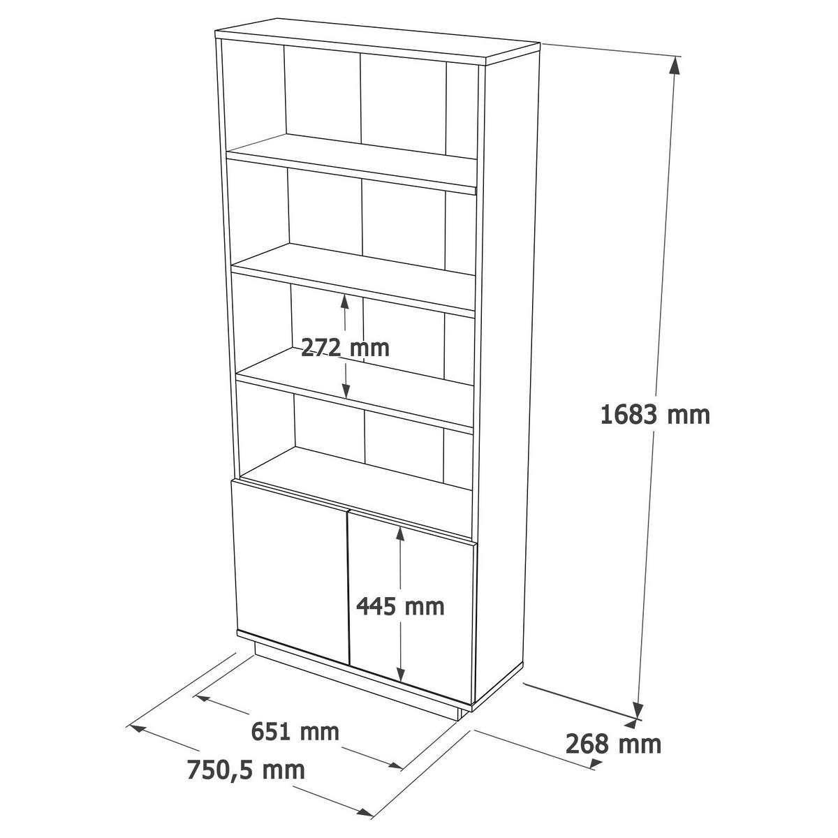 BÜCHERREGAL mit 2 Türen und 4 Ablagen in Atlantik-Kiefer und Weiß 75/26/168 cm - Weiß, Holzwerkstoff (26.8/168.3/16cm) - Calicosy